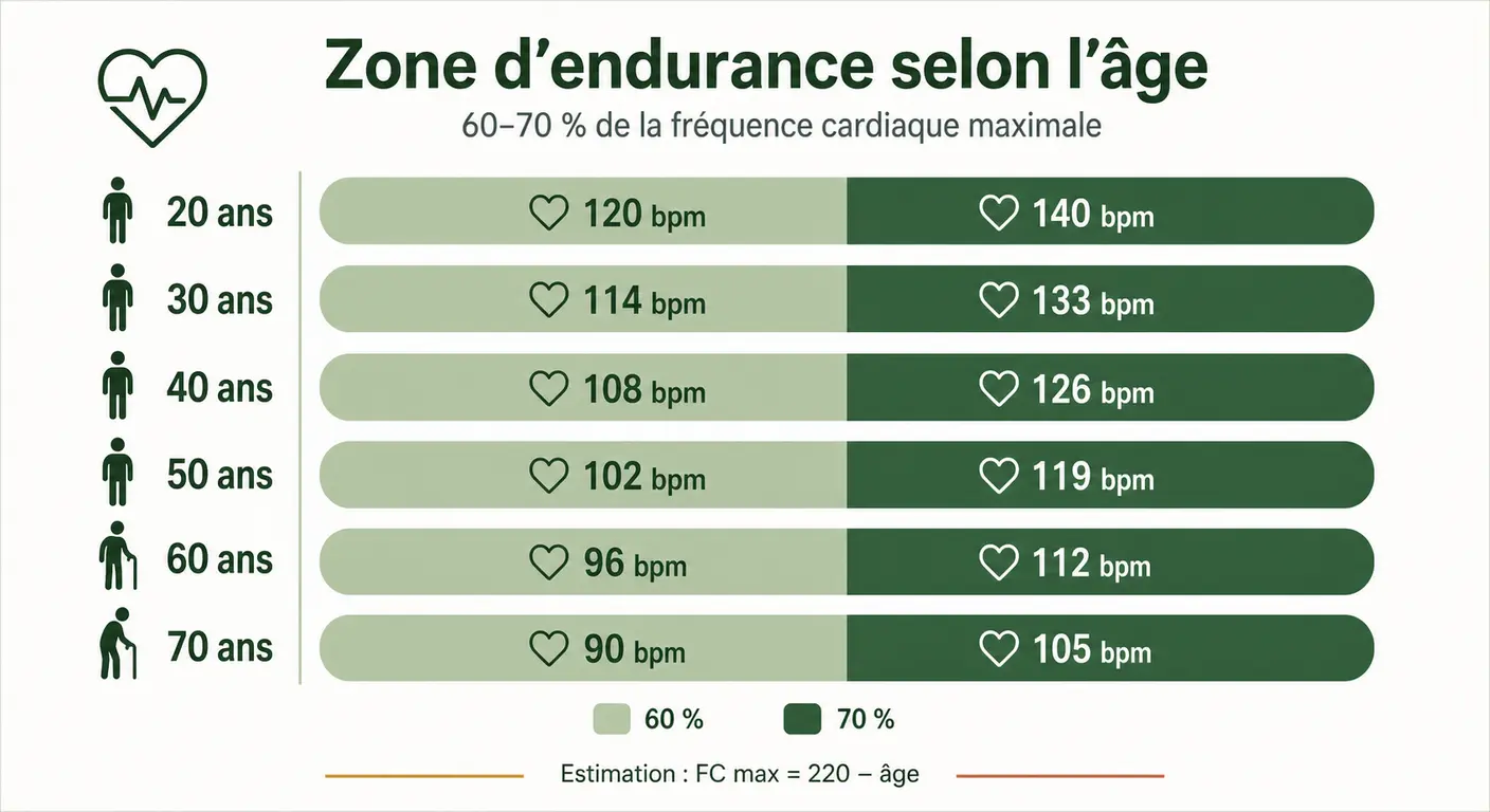 Zone d'endurance idéale pour maigrir en marchant selon l'âge et la fréquence cardiaque