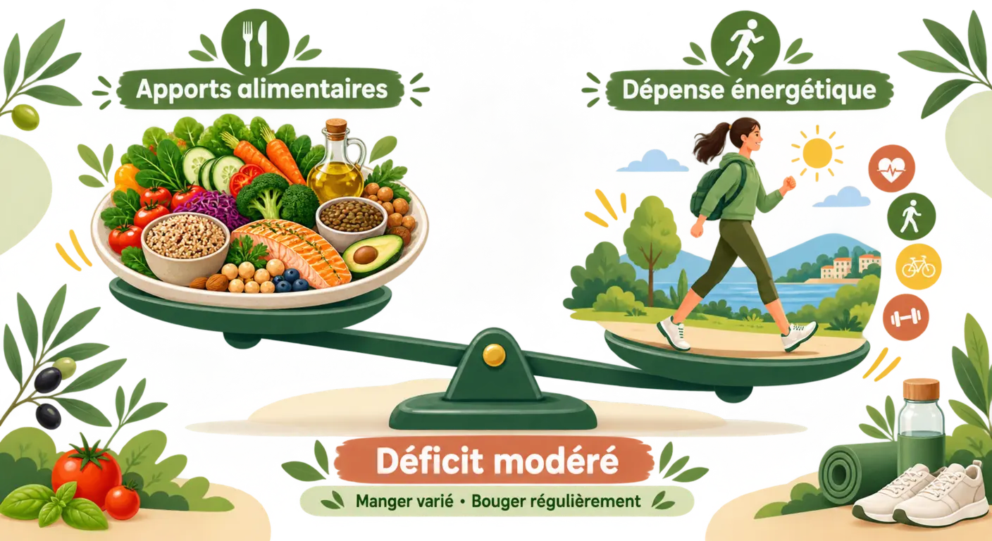 Le déficit calorique équilibré entre alimentation et marche