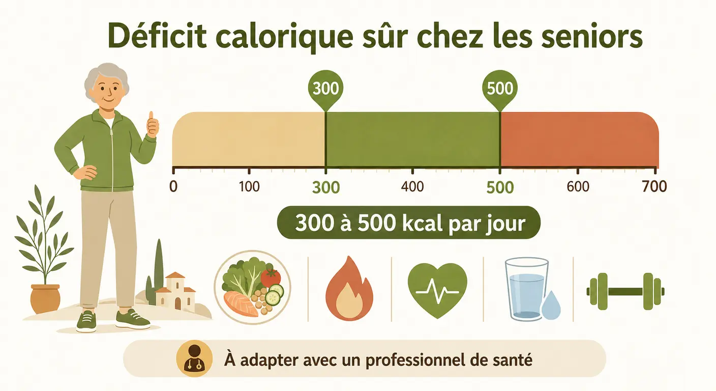 Infographie du déficit calorique sûr pour senior
