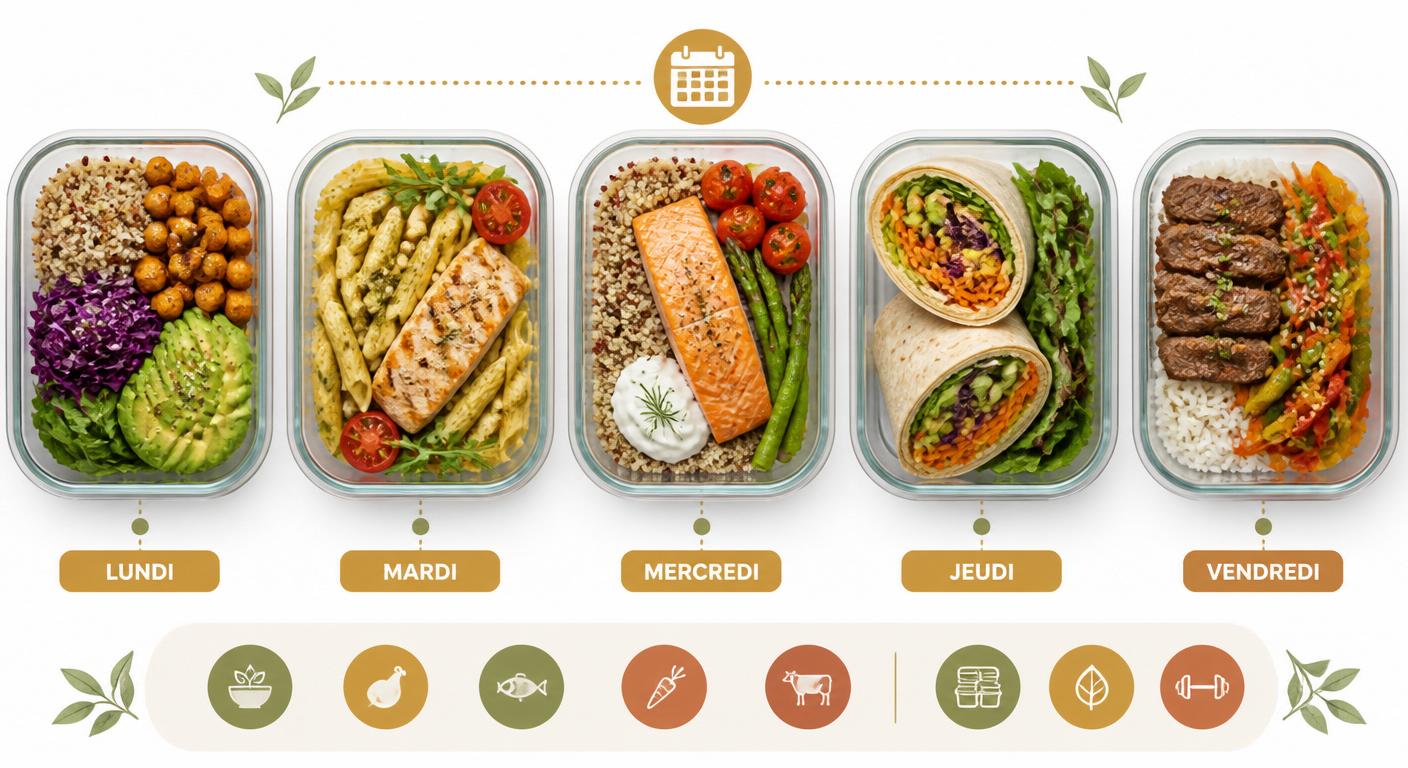 Infographie de 5 lunch box healthy du lundi au vendredi
