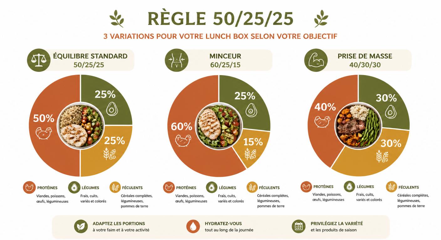 Infographie des variations de la règle 50/25/25 selon l'objectif
