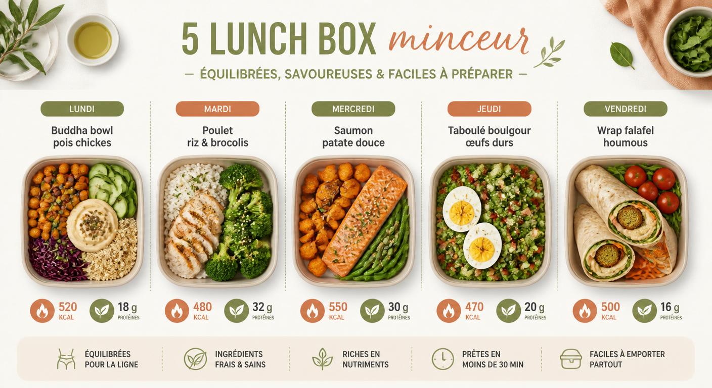 Infographie du planning 5 jours de lunch box minceur