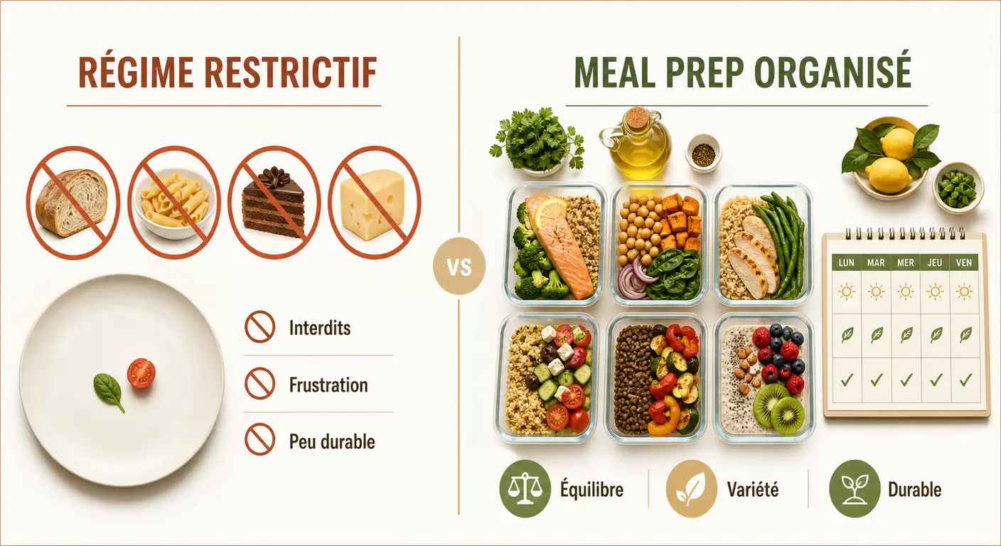 Infographie comparant meal prep et régime pour la perte de poids