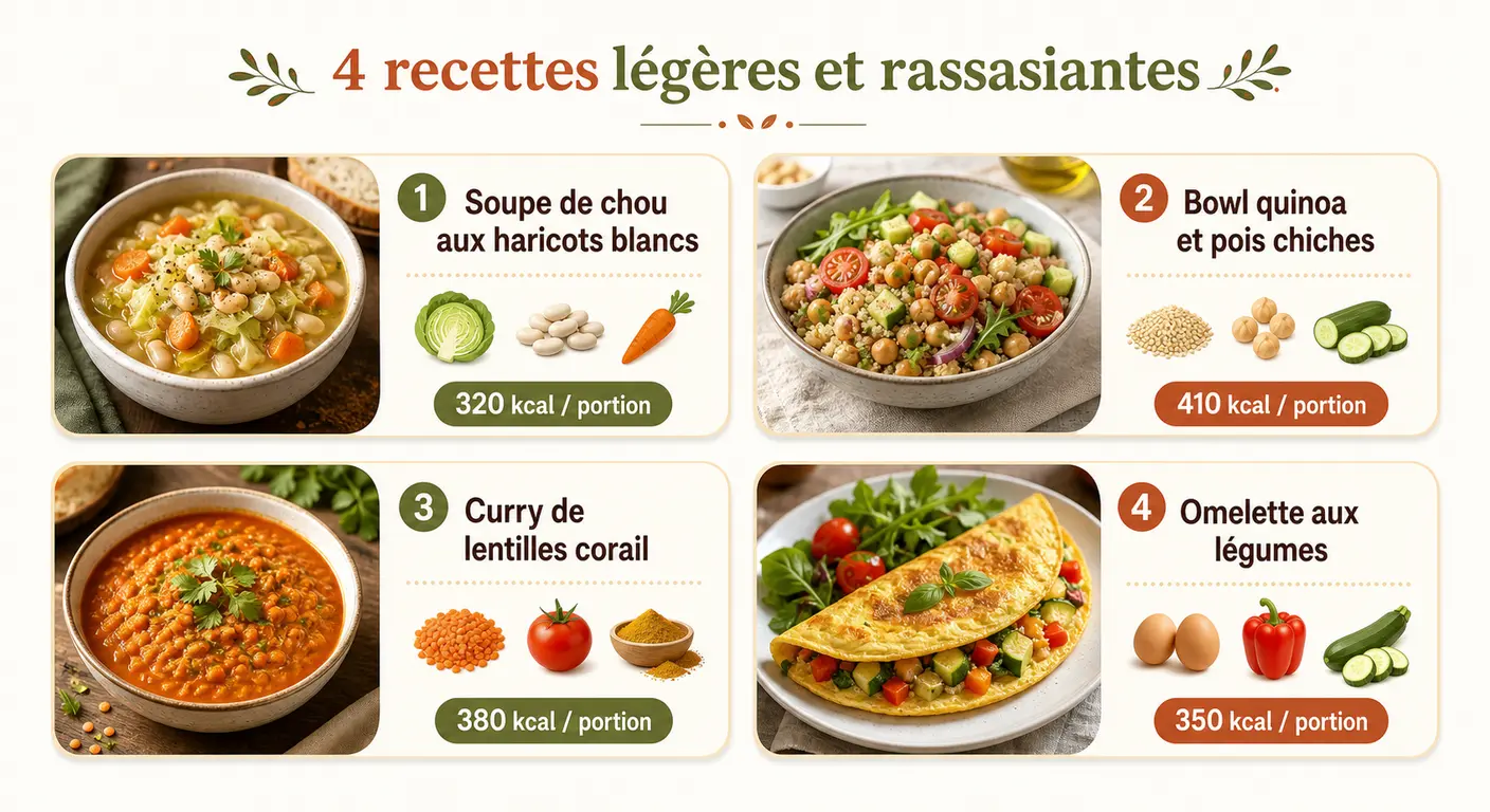 Infographie des 4 recettes rapides pour le meal prep minceur