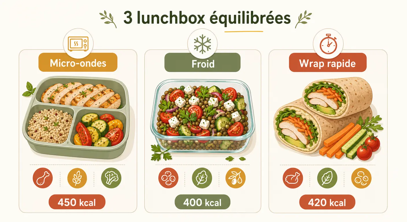 Infographie des trois formats de lunchbox minceur pour le bureau