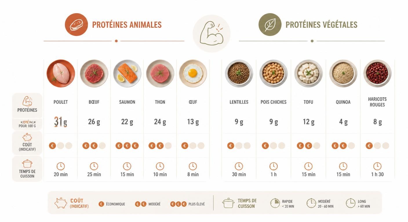 Infographie comparant les sources d'aliments riches en protéines pour le meal prep