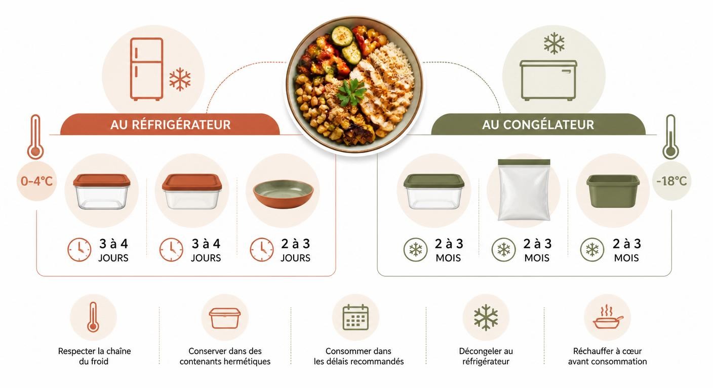 Infographie des durées de conservation des repas protéinés préparés à l'avance