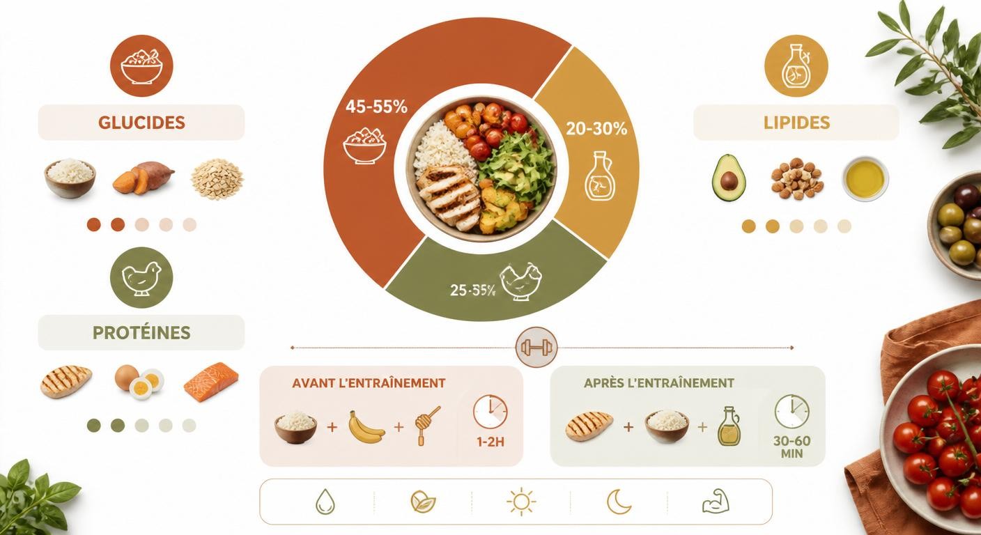 Infographie de la répartition des macros pour la prise de masse propre en meal prep protéiné