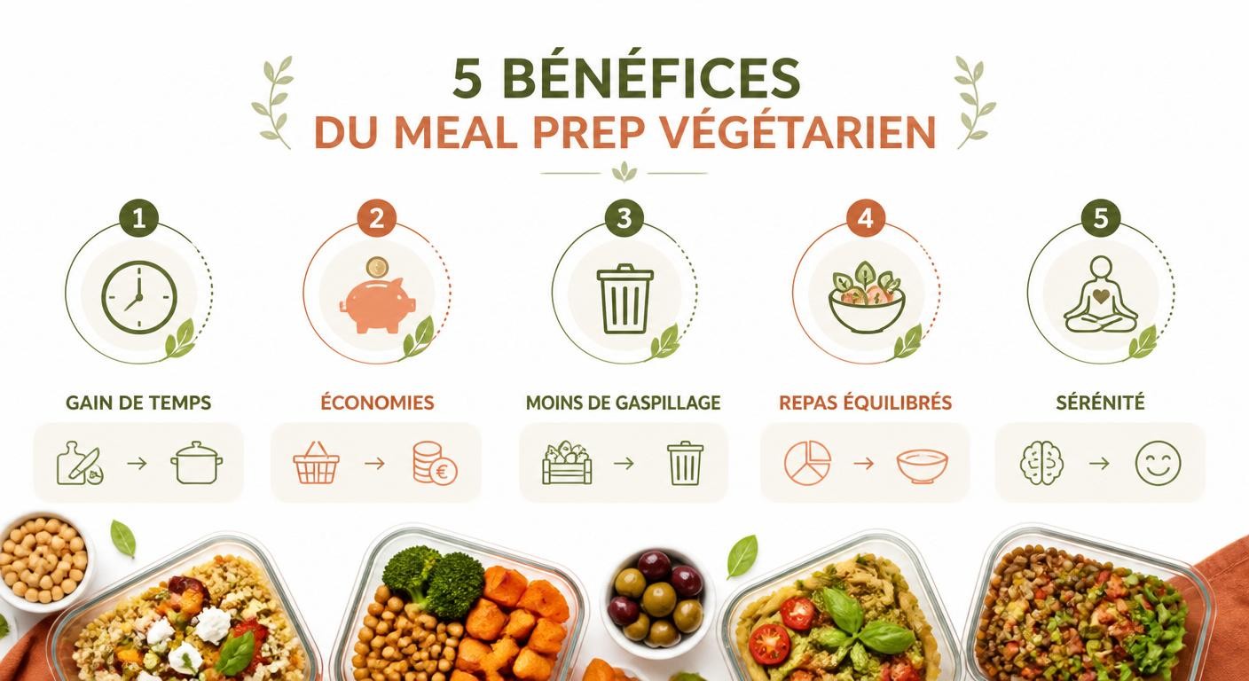 Infographie des 5 bénéfices du meal prep végétarien