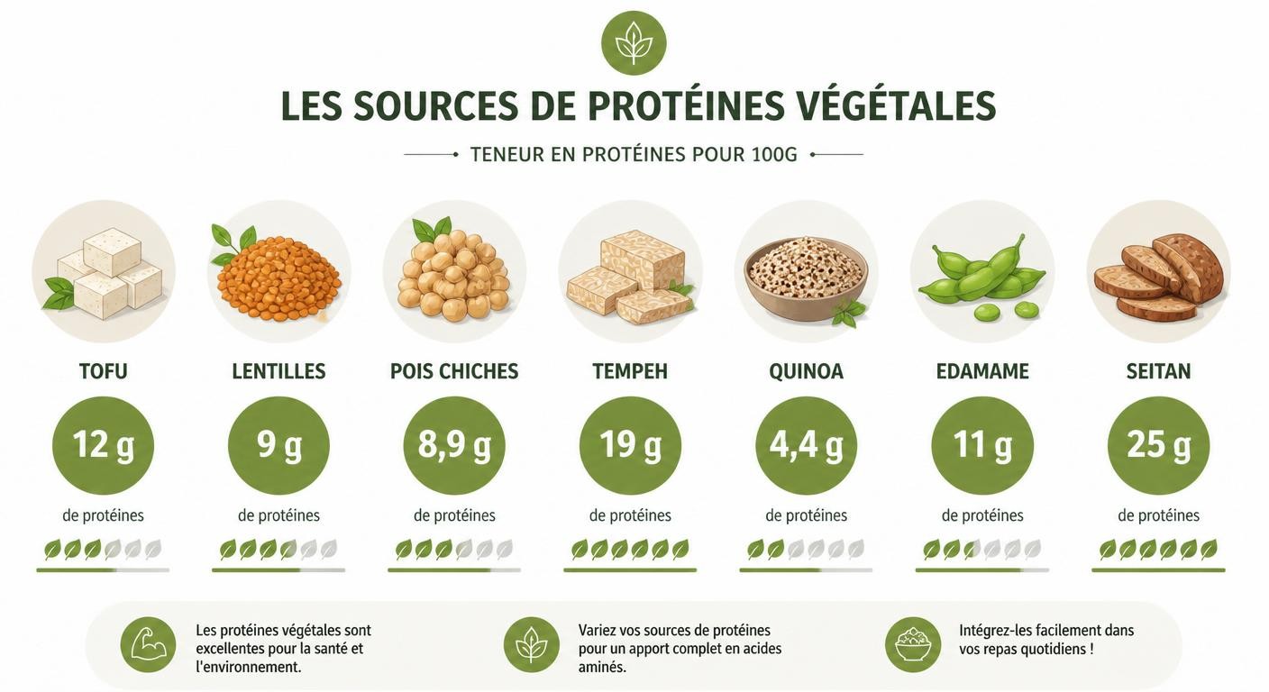 Infographie comparant la teneur en protéines des aliments végétaux