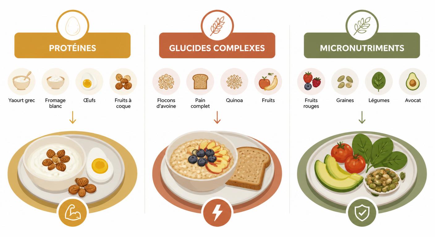 Infographie des 3 piliers d'un petit-déjeuner anti-fatigue