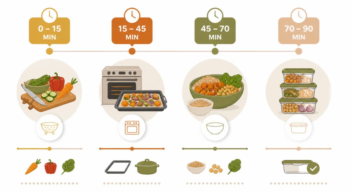 Infographie du planning batch cooking anti-fatigue en 90 minutes