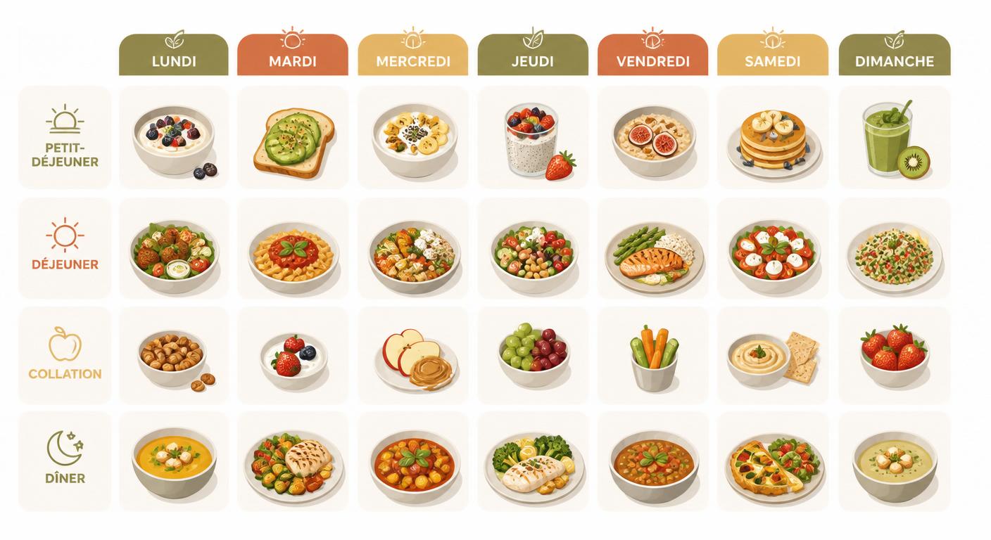 Infographie calendrier visuel du menu anti-inflammatoire 7 jours