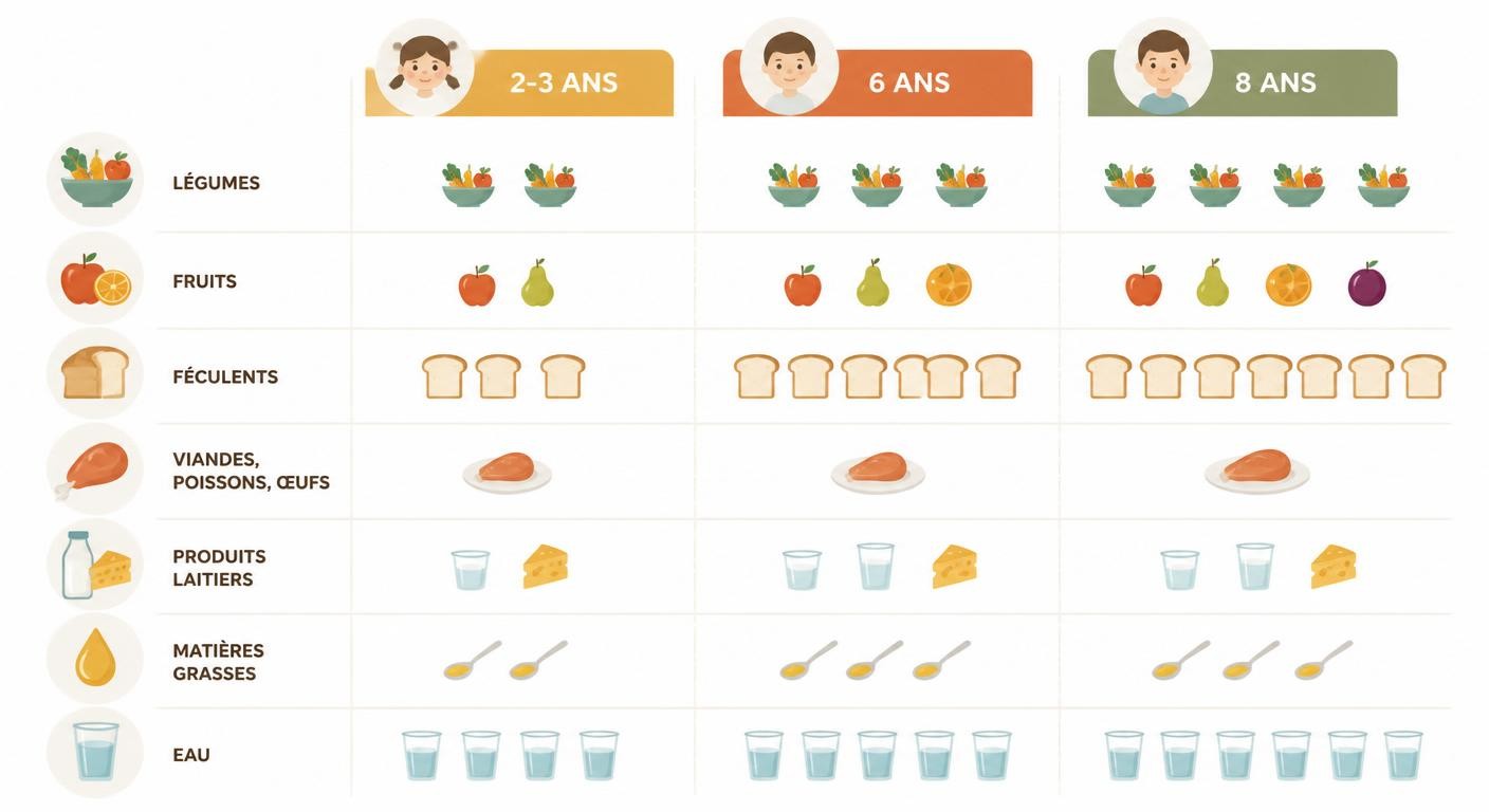 Portions alimentaires recommandées selon l'âge de l'enfant
