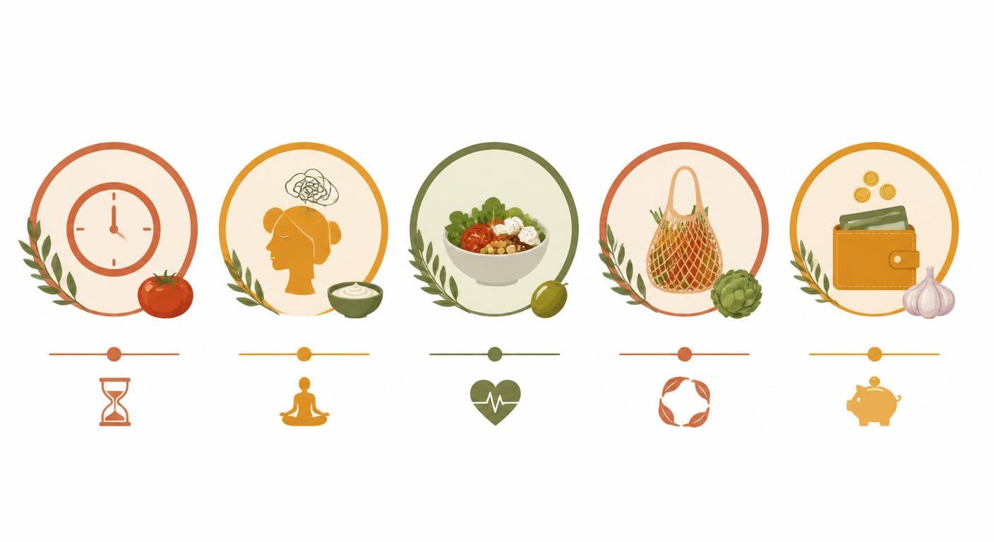 Infographie des cinq bénéfices d'un menu équilibré planifié pour la semaine