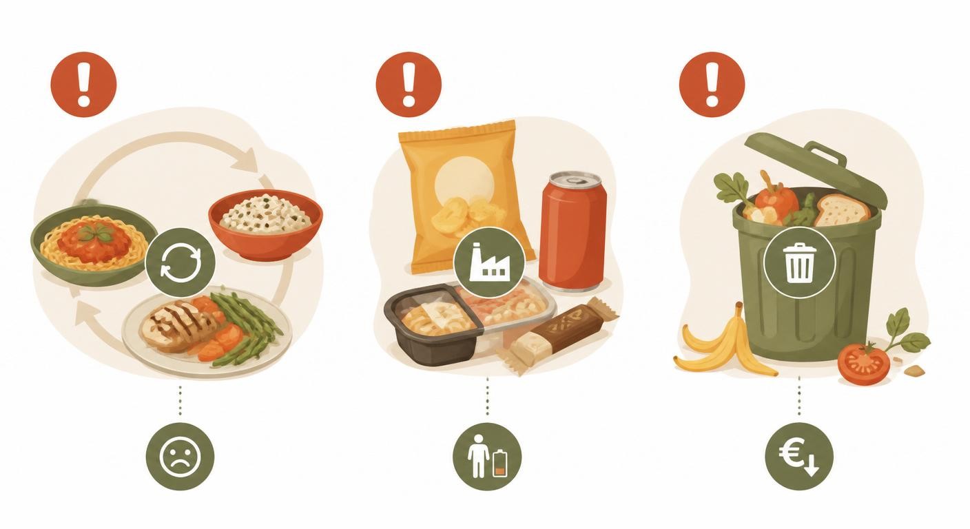 Infographie des trois pièges de l'improvisation alimentaire au quotidien