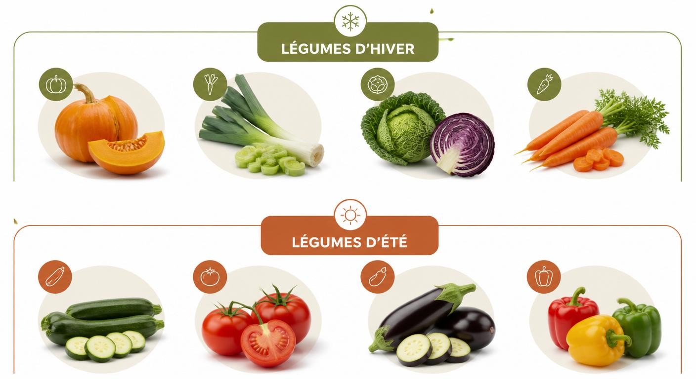 Infographie des légumes de saison pour un menu équilibré pas cher à la semaine