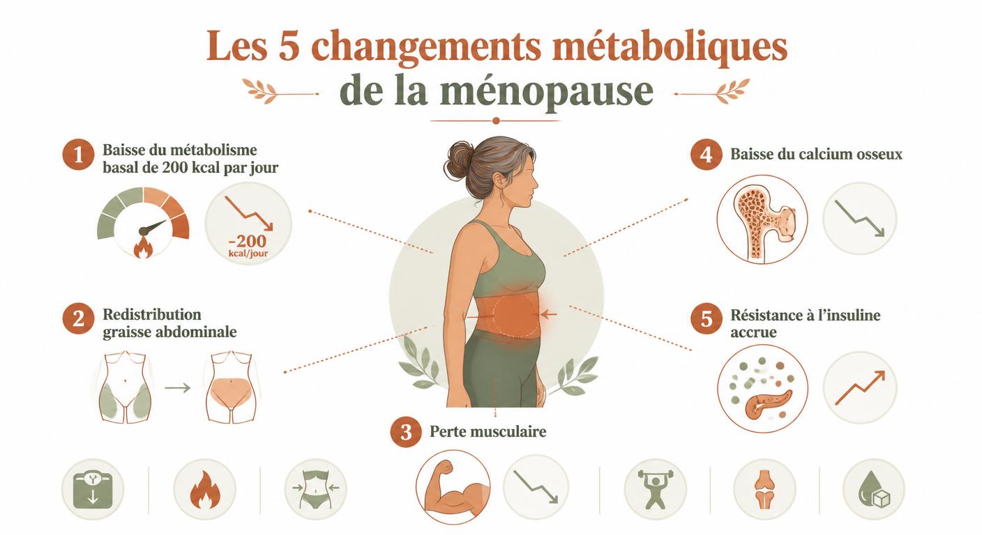 Infographie des cinq changements métaboliques liés à la ménopause