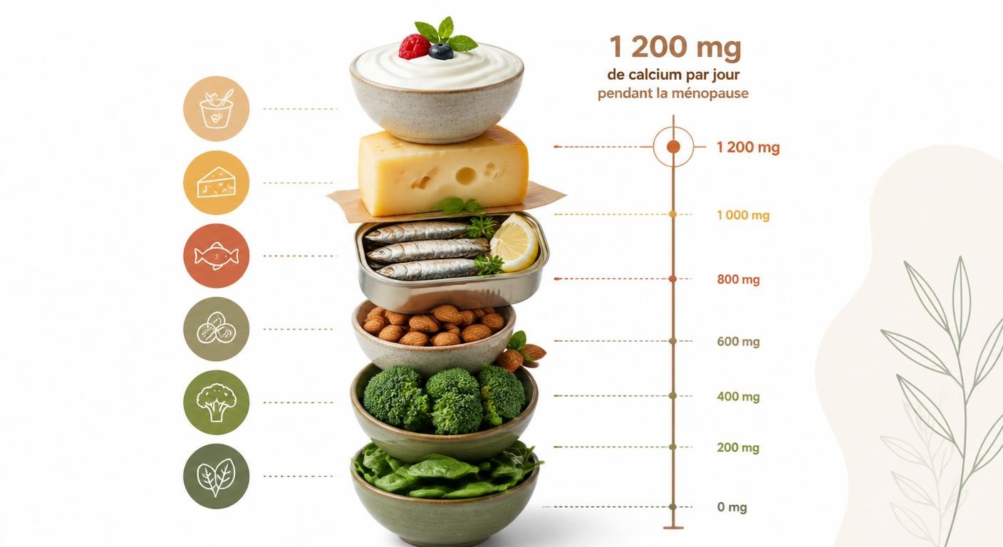 Infographie illustrant comment atteindre 1 200 mg de calcium par jour