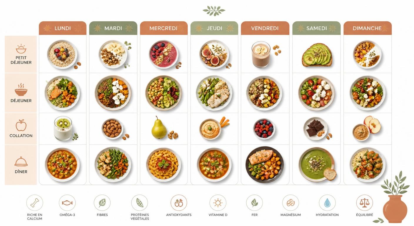 Infographie du planning de menu sur sept jours pour la ménopause