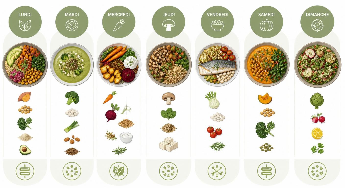 Infographie du menu microbiote sur sept jours