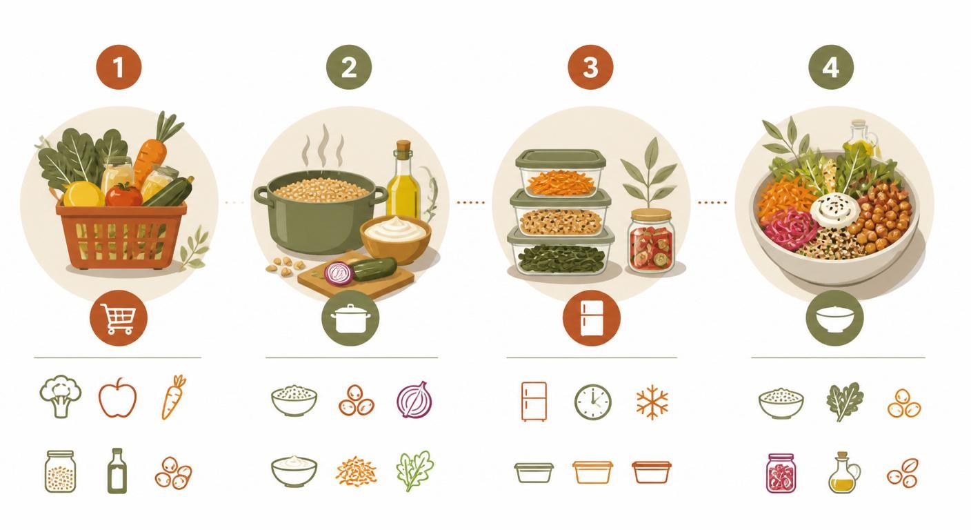 Infographie des étapes de batch cooking microbiote