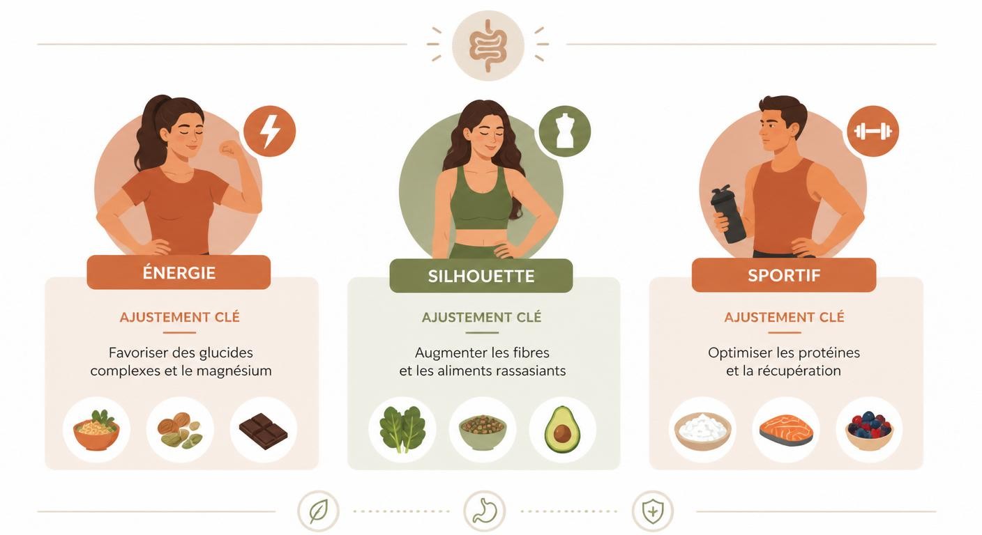 Infographie des trois profils de menu microbiote