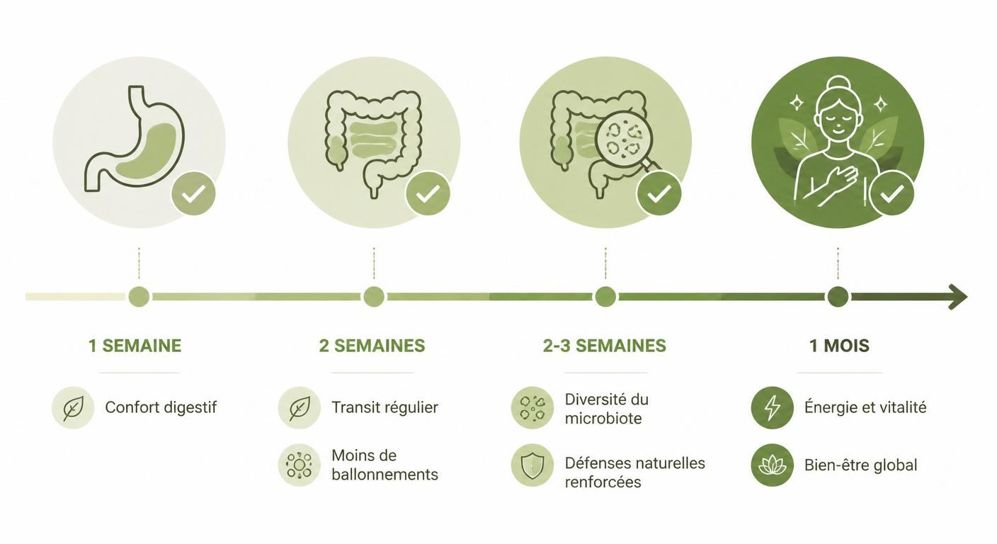 Infographie de la chronologie des effets sur le microbiote