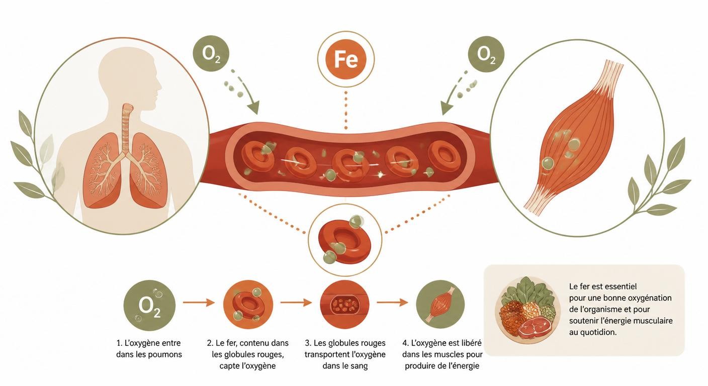 Schéma du rôle du fer dans le transport de l'oxygène vers les muscles
