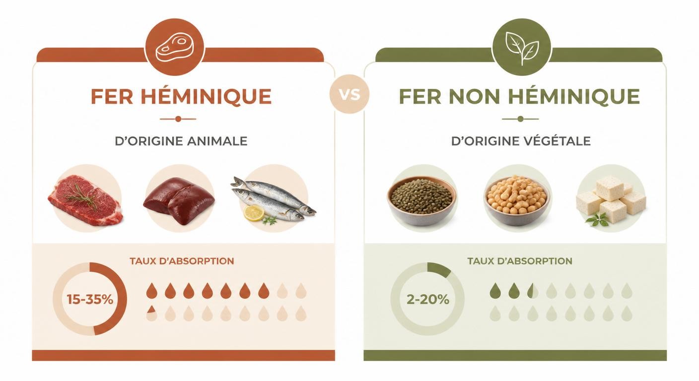 Comparatif fer héminique et non héminique et taux d'absorption