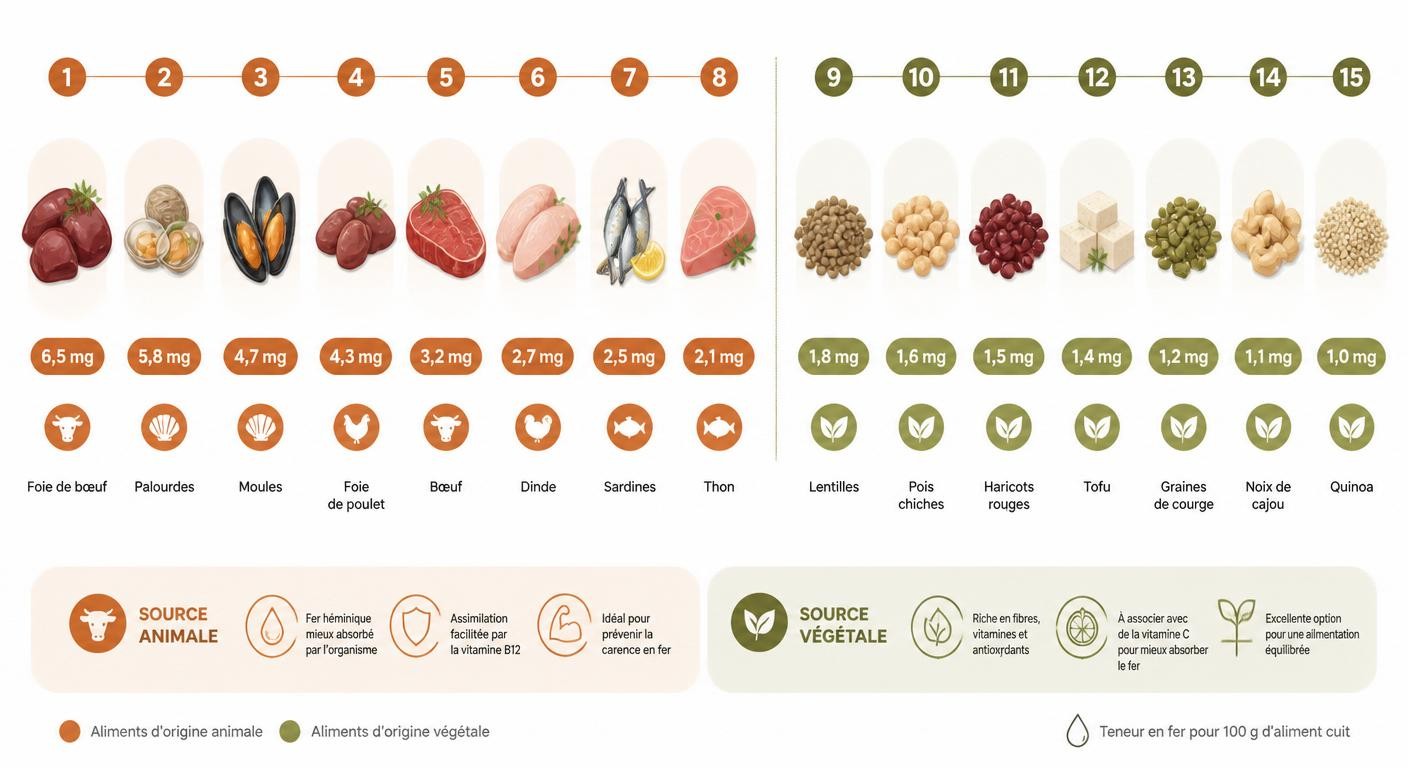 Classement des quinze aliments les plus riches en fer