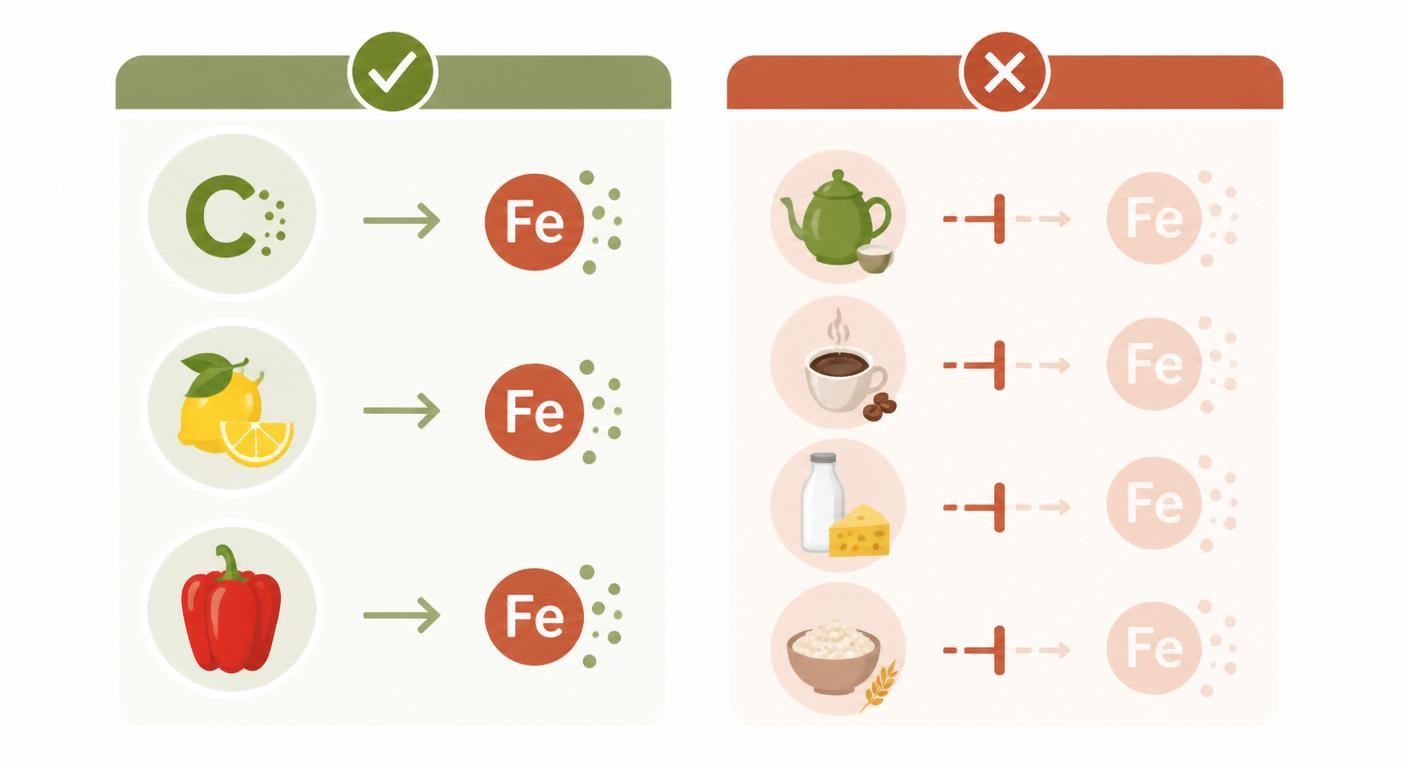 Associations qui favorisent ou bloquent l'absorption du fer