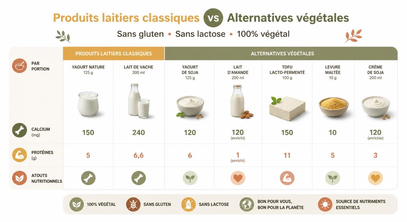 Comparatif laitages et alternatives végétales sans gluten et sans lactose