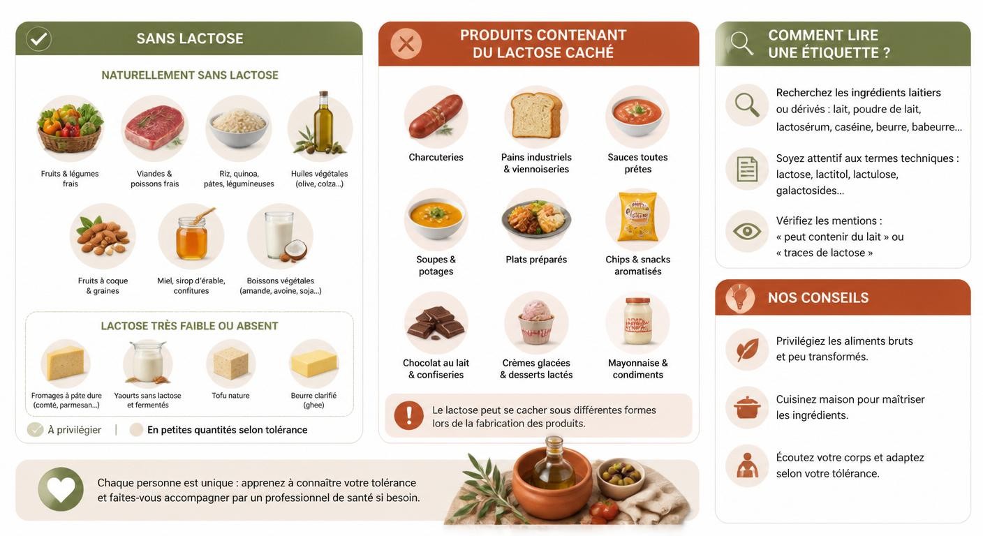 Infographie des aliments sans lactose et du lactose caché