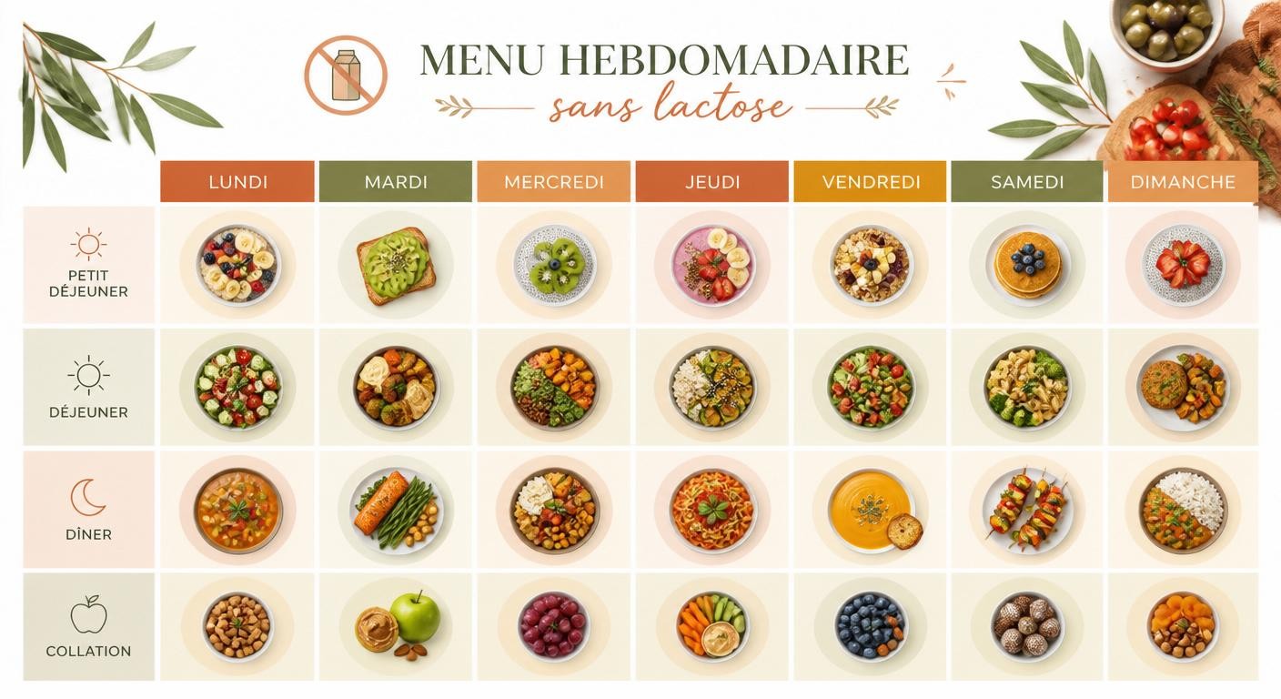 Infographie du menu sans lactose pour la semaine