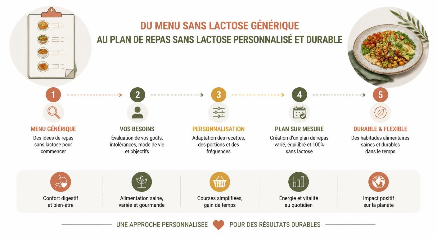 Infographie du passage d'un menu générique à un plan de repas personnalisé