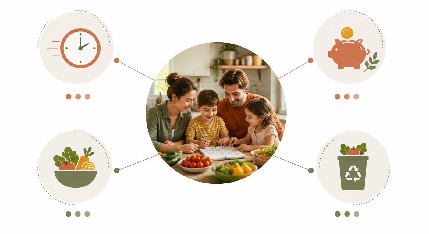 Infographie des quatre bénéfices d'un menu équilibré planifié en famille