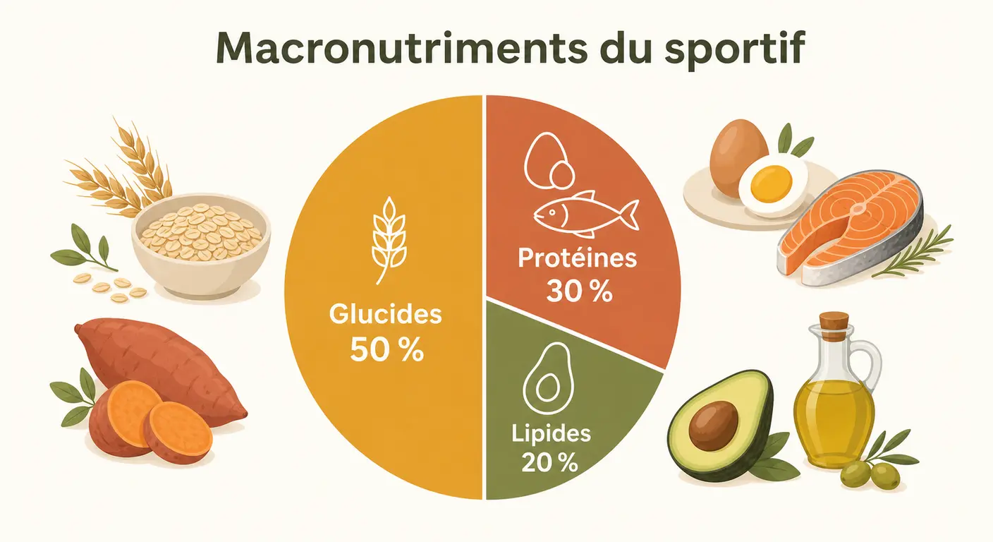 Infographie de la répartition journalière des macronutriments d'un sportif