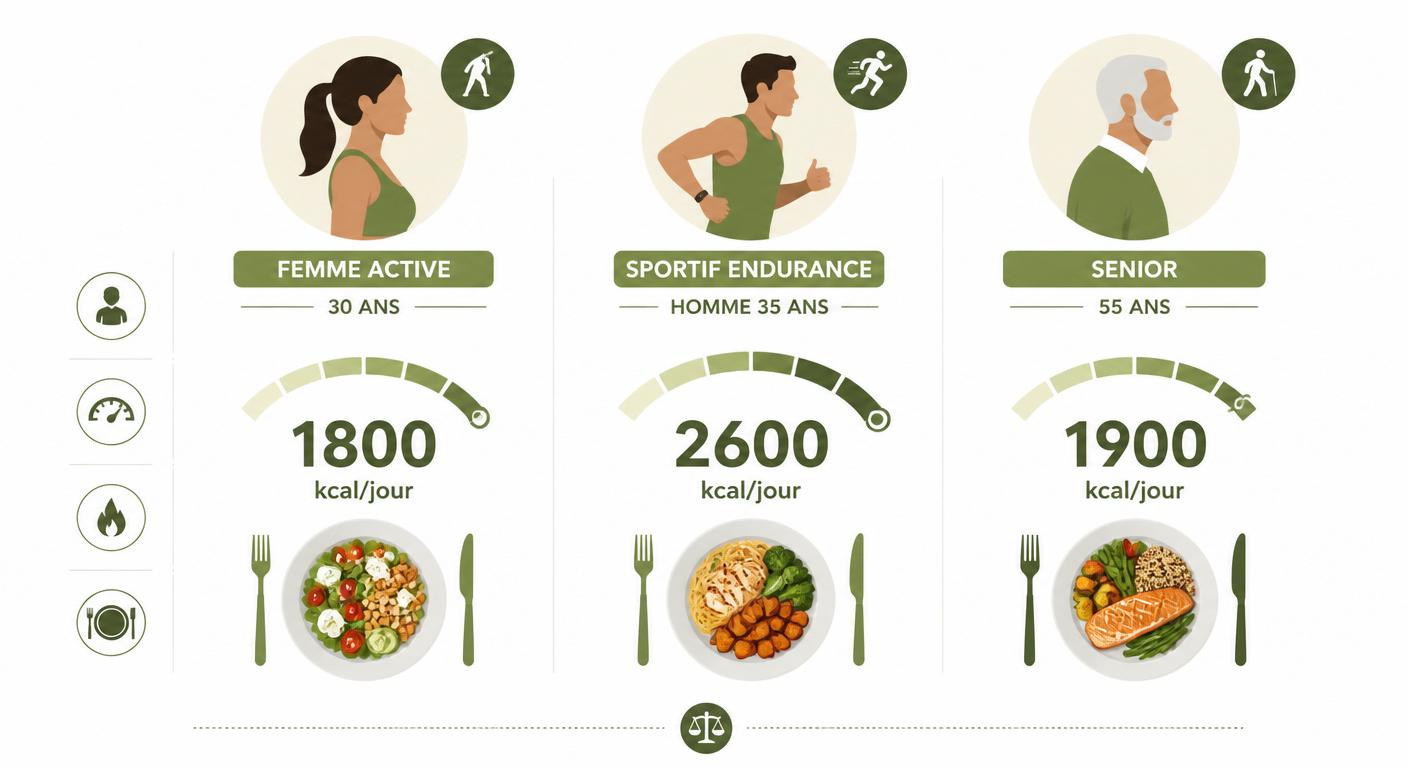Comparatif des besoins caloriques quotidiens pour trois profils véganes