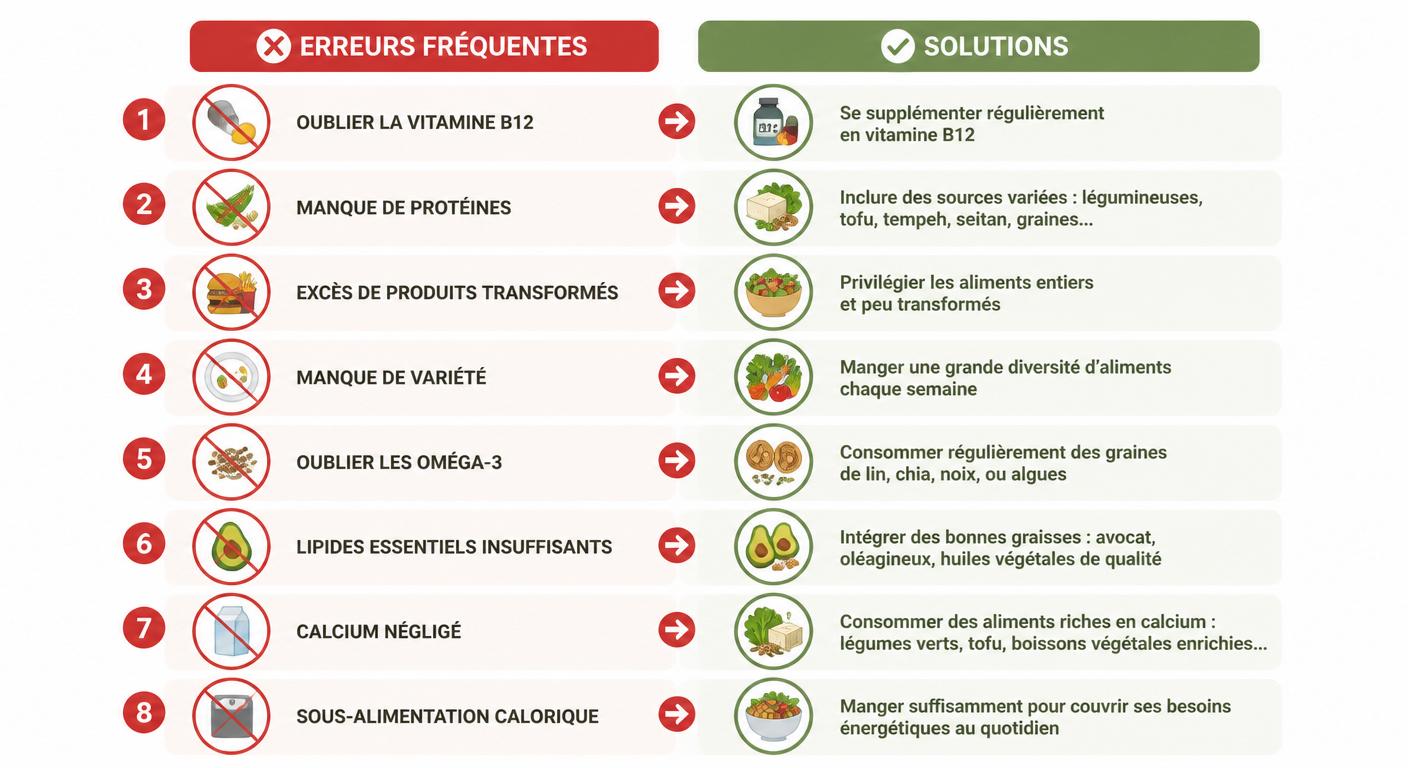 Huit erreurs fréquentes dans un menu vegan hebdomadaire et leurs corrections