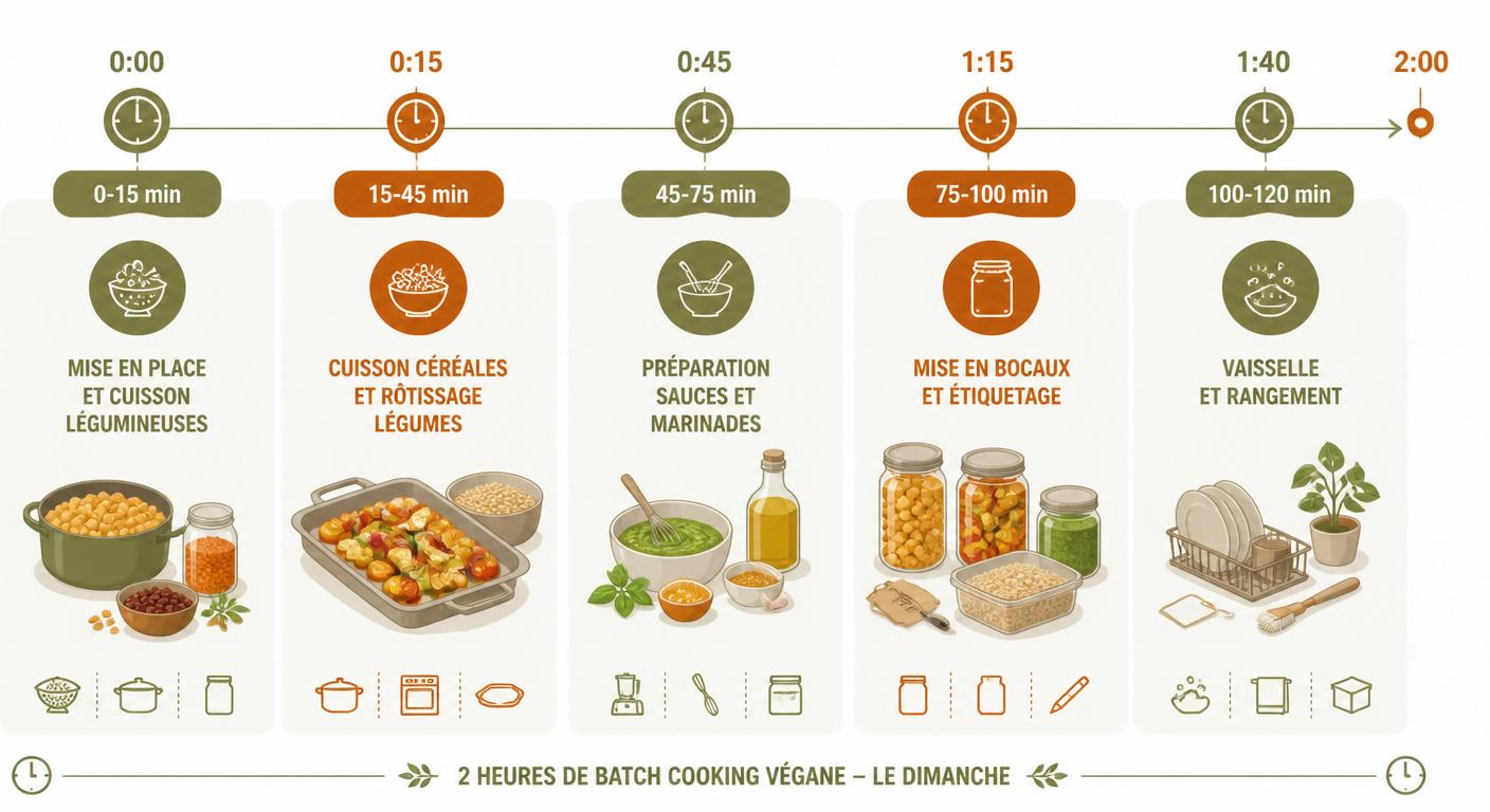 Frise d'un batch cooking végane de deux heures le dimanche