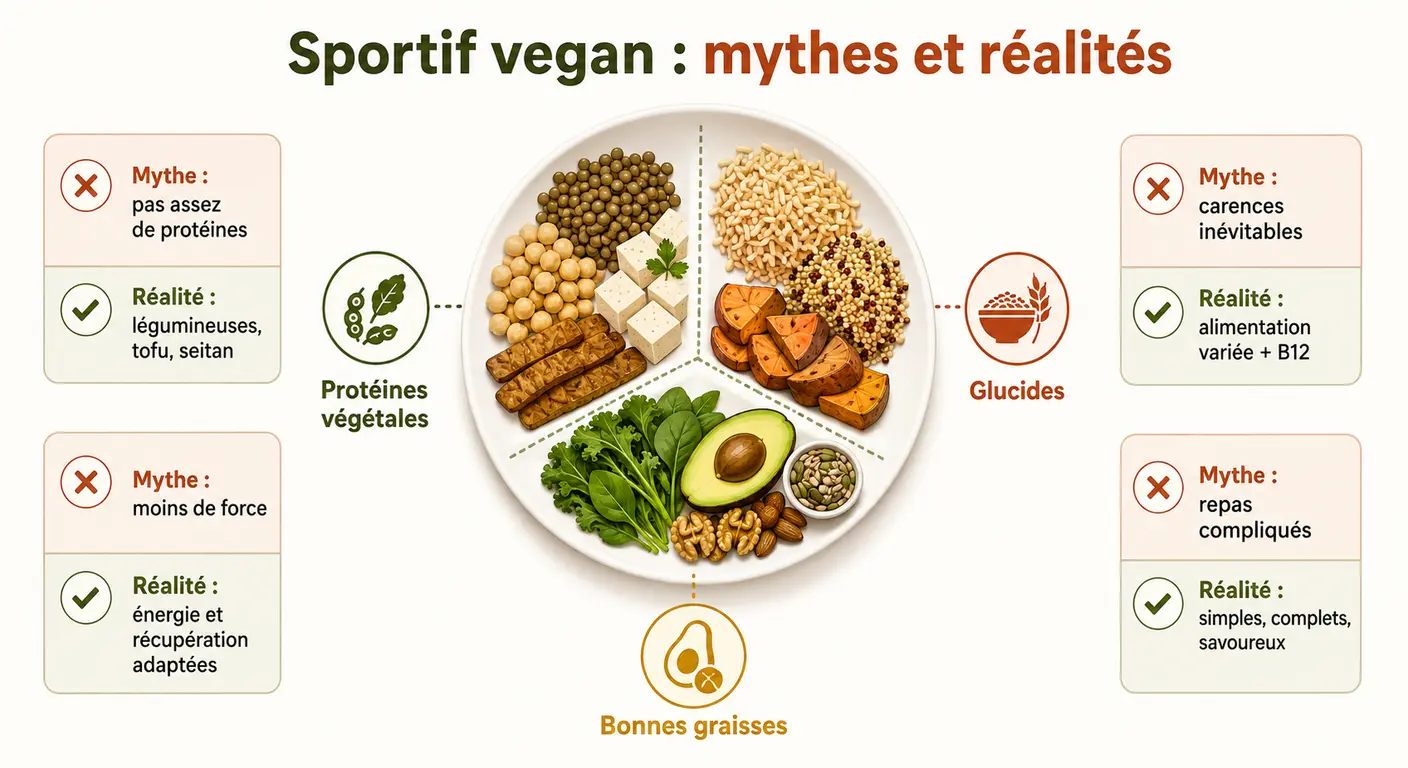 Infographie déconstruisant les idées reçues sur le sportif vegan