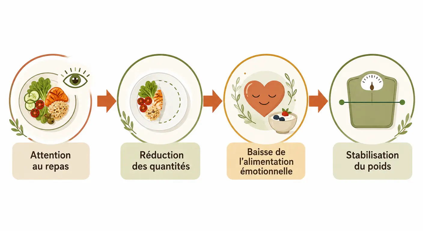 Diagramme du mécanisme de perte de poids par le mindful eating