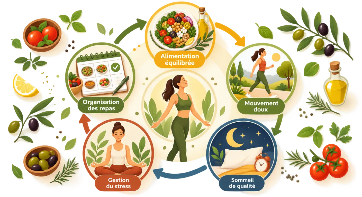 Infographie du cercle vertueux d'un mode de vie minceur durable