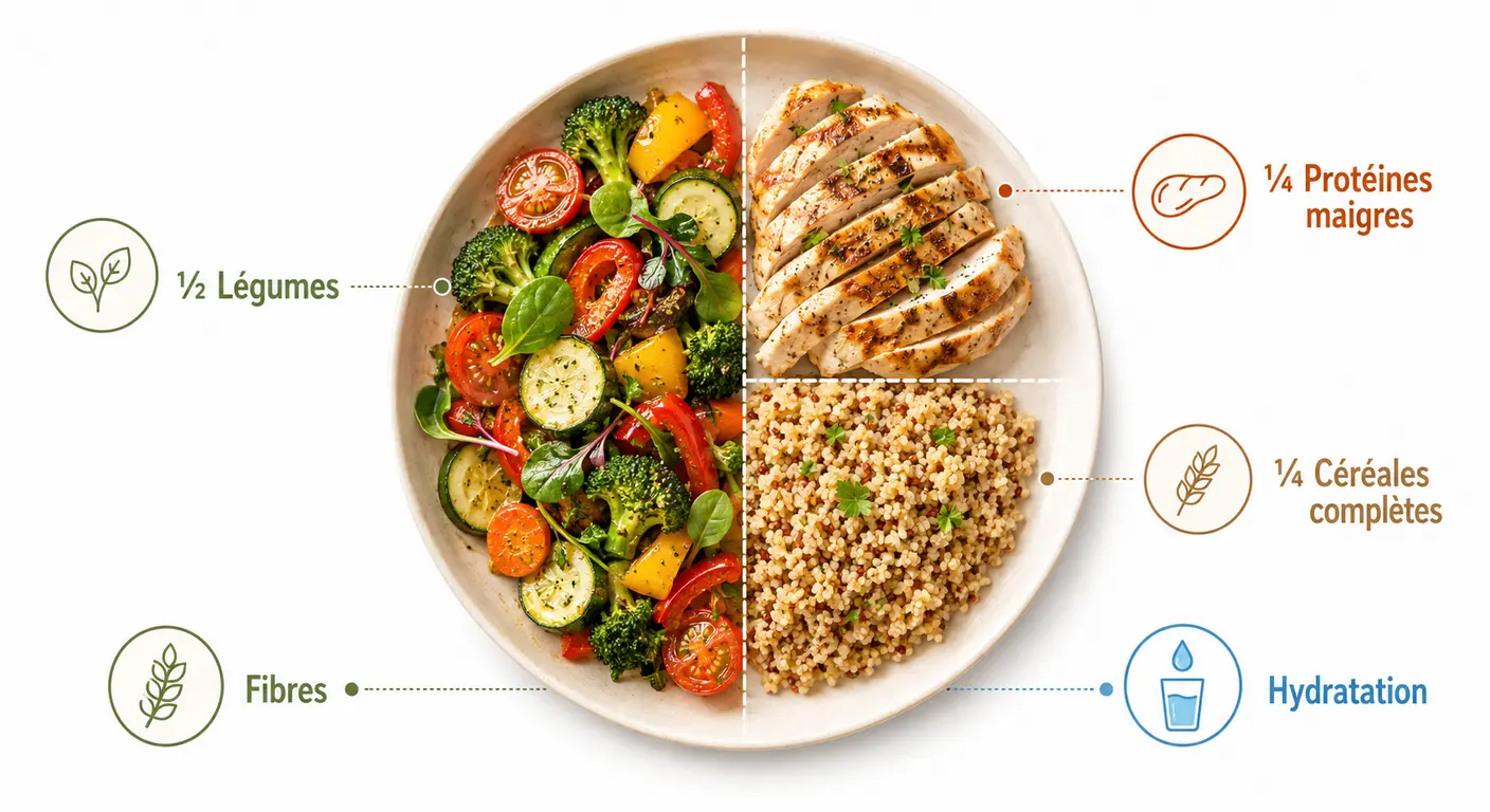 Infographie de l'assiette équilibrée d'un mode de vie minceur