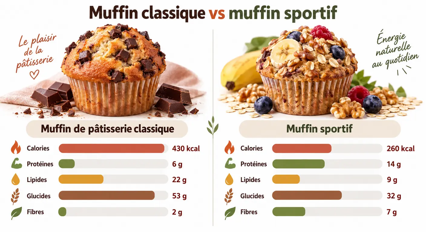 Comparaison des apports d'un muffin classique et d'un muffin sportif