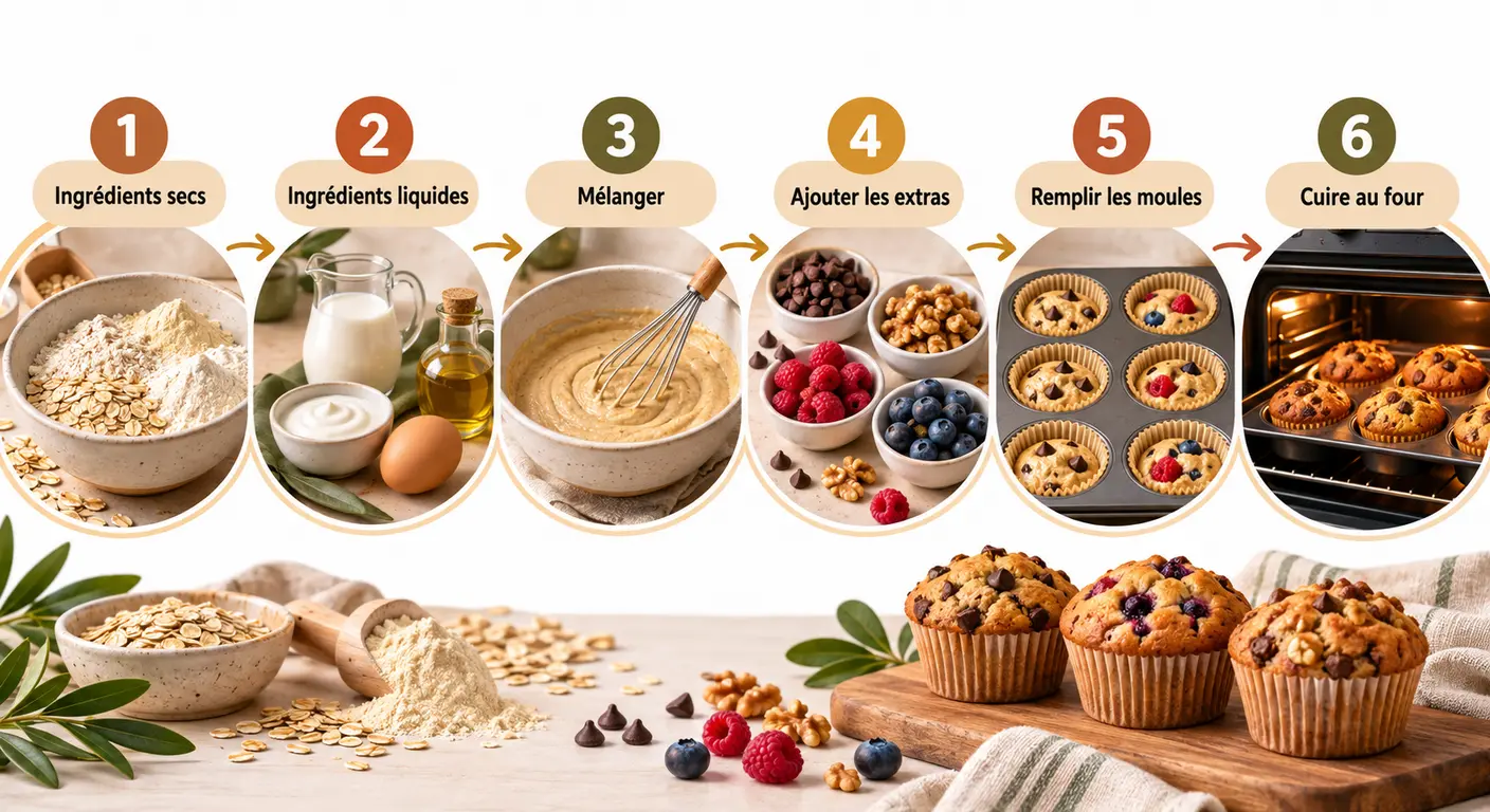 Les six étapes de préparation des muffins protéinés maison