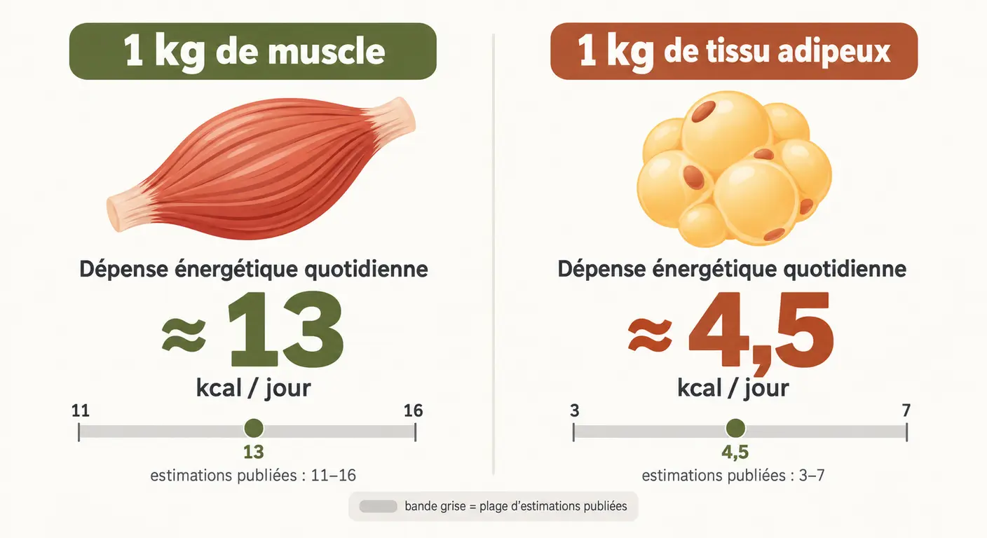 Comparaison de la dépense énergétique quotidienne d'un kilo de muscle et d'un kilo de tissu adipeux