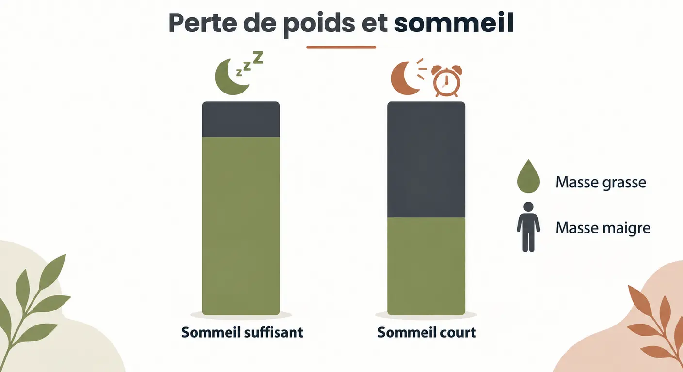 Comparaison de la répartition de la perte de poids entre masse grasse et masse maigre selon la durée de sommeil