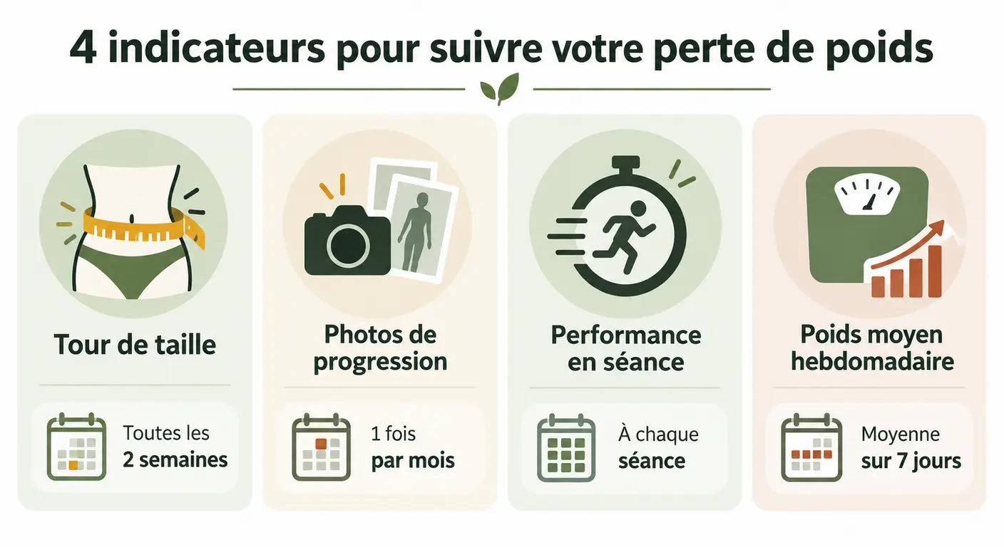 Les quatre indicateurs de suivi de la perte de poids et leur fréquence de mesure